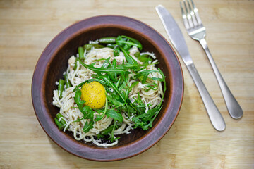 poke bowl, proper nutrition, natural food, healthy food, noodles, eggs, vegetables, microgreens