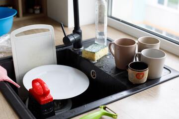 dirty dishes in the sink