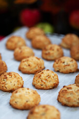 Homemade delicious apple cookies on rustic autumn background