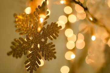new year light bulbs, garlands, gold, bokeh, background, wallpaper