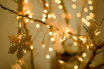 new year light bulbs, garlands, gold, bokeh, background, wallpaper