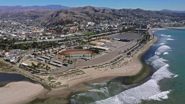 2021 - Excellent aerial shot of the Ventura fairgrounds on the beach in California.