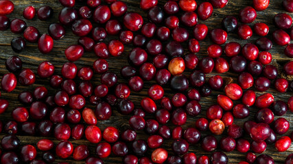 Cranberry background on rustic wooden background