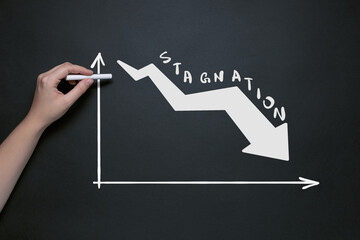stagnation, hand draws in chalk on a blackboard the concept of stagnation, decline in production...