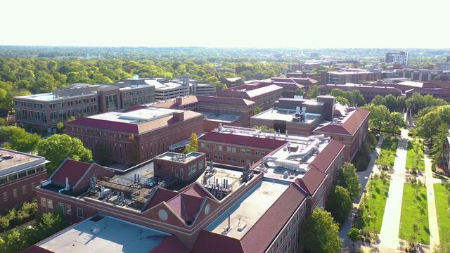 Aerial of Purdue University campus in West Lafayette, Indiana.