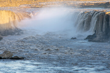 Landscape of water crashing at Selfoss Diamond Circle Iceland