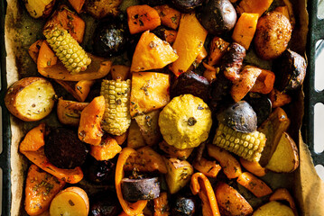 roasted vegetables with herbs and spices