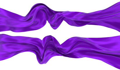Beautiful flowing fabric of violet wavy silk or satin. 3d rendering image.