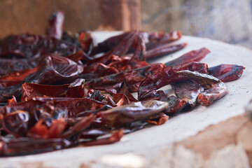 Documentary photography preparation of Oaxacan mole in Mexico, in a traditional way. Oaxacan tamales. Mexican food. Latin food. Spicy food.