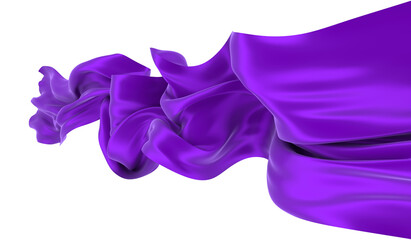Beautiful flowing fabric of violet wavy silk or satin. 3d rendering image.
