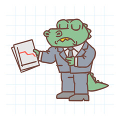 Alligator indicates negative business graph. Hand drawn character