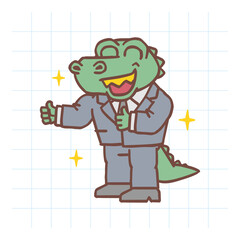 Alligator shows thumbs up and smiles. Hand drawn character