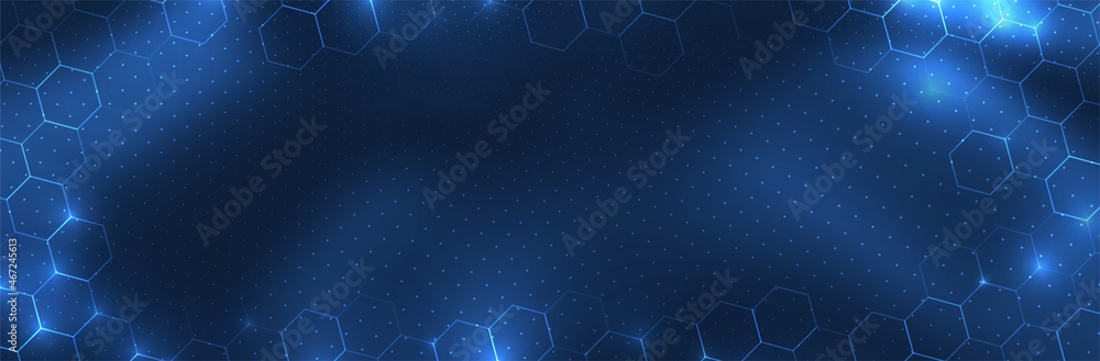 Poster futuristic hexagon background. blue hexagonal pattern. modern vector illustration
