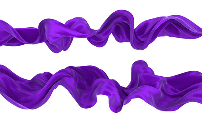 Beautiful flowing fabric of violet wavy silk or satin. 3d rendering image.