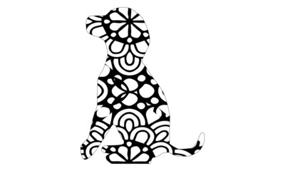 Hand drawn dog. Sketch for anti-stress adult coloring book in zen-tangle style. Vector illustration for coloring page.