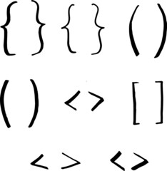 Hand drawn curly braces and square brackets. Vector illustration.