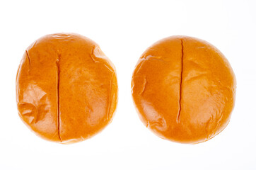 Round hamburger buns isolated on white background. Studio Photo.