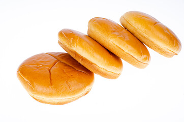 Round hamburger buns isolated on white background. Studio Photo.
