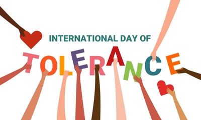 International day of tolerance concept, with multi-cultural hands of different skin color, vector illustration.