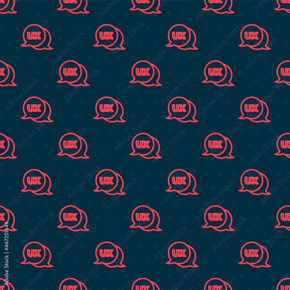 Poster red line ui or ux design icon isolated seamless pattern on black background. vector