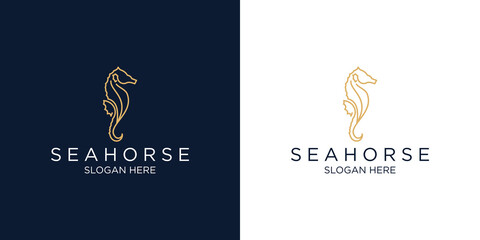 Seahorse line art logo design template © art_bee8