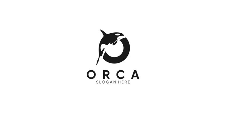 Orca with letter O logo design template