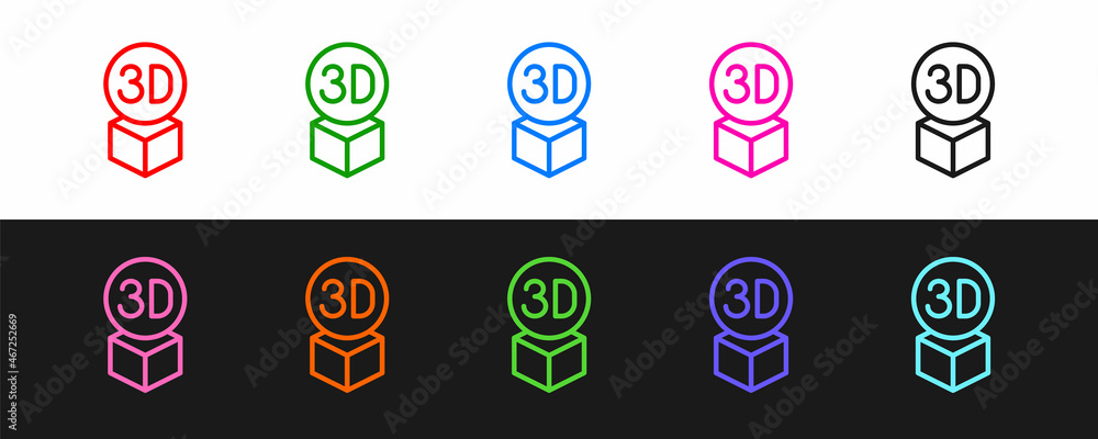 Poster set line isometric cube icon isolated on black and white background. geometric cubes solid icon. 3d 