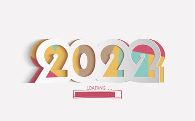 Happy New Year greeting card in paper cut style for seasonal Christmas holidays greetings and invitations cards with loading year 2022,vector illustration