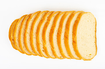 Slices of wheat bread isolated on white background. Studio Photo.