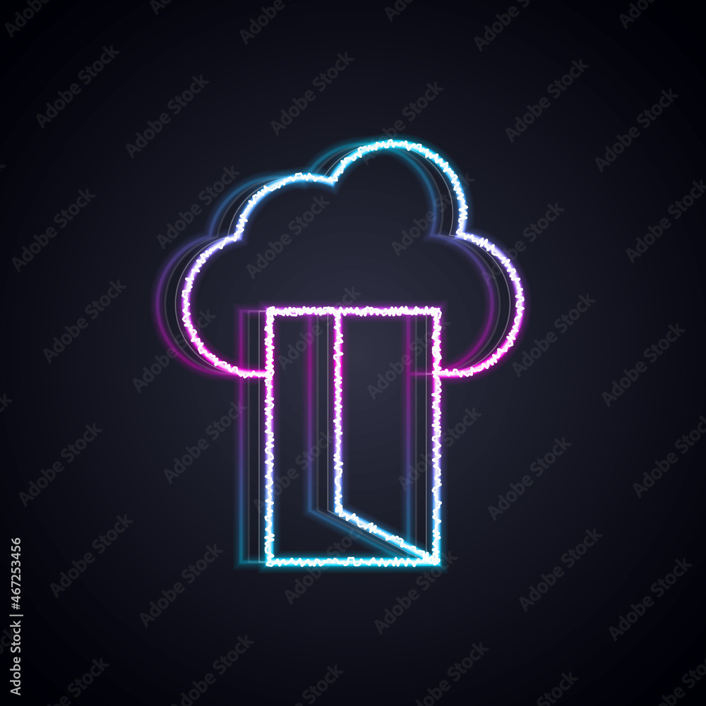 Poster glowing neon line cloud database icon isolated on black background. cloud computing concept. digital