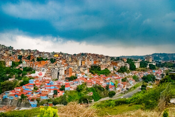 Outlook over housefilled mountain in Caracas, Venezuela