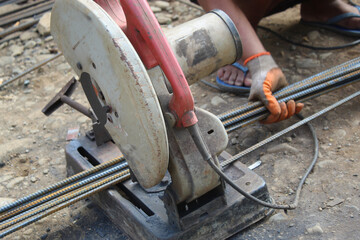 Close up Steel worker on Grinder cutting