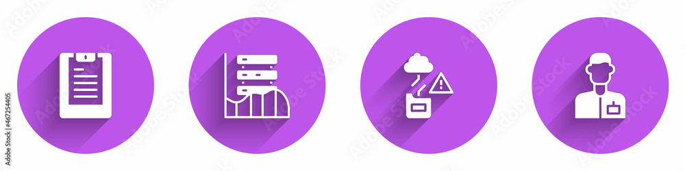 Poster set server, data report, data, web hosting, cloud technology data transfer and analyst engineer icon