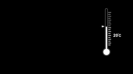 animation of a thermometer on a transparent background, raising the temperature to 100 degrees Celsius,  the boiling point of water, infographics.