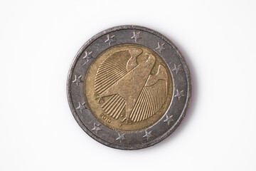 Euro coin close up on white background