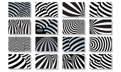 abstract set super creative black and white design with optical illusion abstract geometrical background vector
