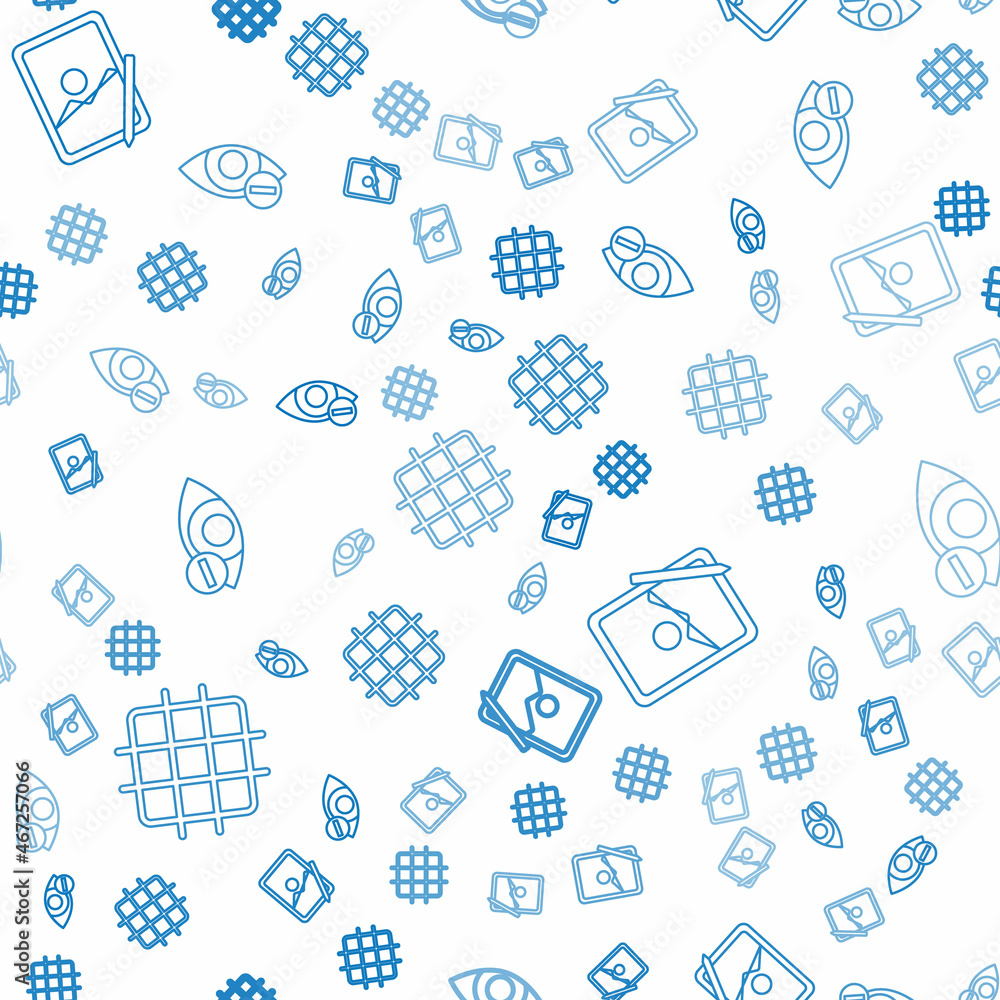 Poster set line grid graph paper, graphic tablet and red eye effect on seamless pattern. vector