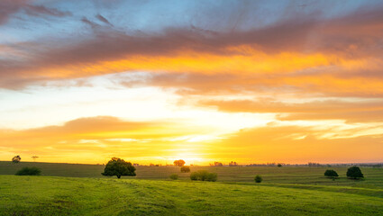 Beautiful sunset with yellow clouds