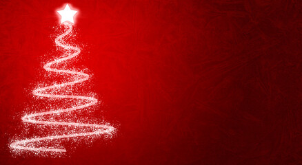 Fondo rojo navideño con árbol de navidad en luces.