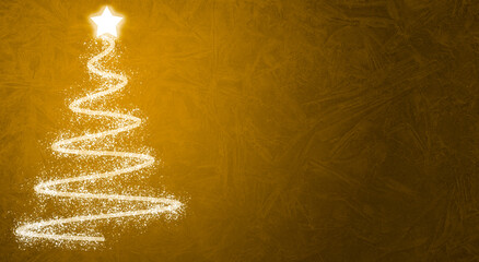 Fondo amarillo navideño con árbol de navidad en luces.