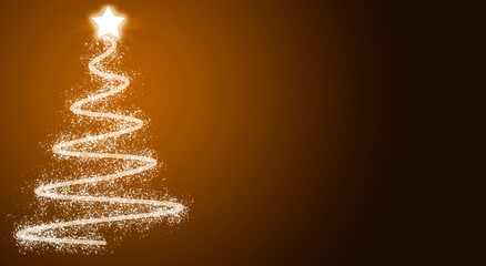 Fondo naranja navideño con árbol de navidad en luces.