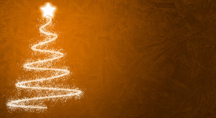 Fondo naranja navideño con árbol de navidad en luces.