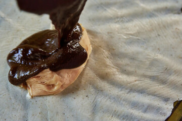 Documentary photography preparation of Oaxacan mole in Mexico, in a traditional way. Oaxacan tamales. Mexican food. Latin food. Spicy food.