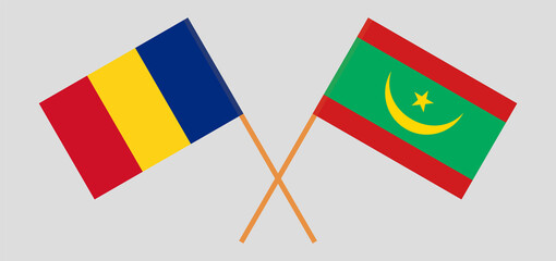 Crossed flags of Romania and Mauritania. Official colors. Correct proportion
