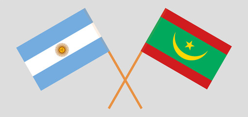 Crossed flags of Argentina and Mauritania. Official colors. Correct proportion