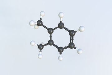 Xylene molecule made with balls, isolated molecular model. 3D rendering