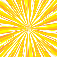 Obraz premium Pop art radial colorful comics book magazine cover. Striped yellow and white digital background. Cartoon funny retro pattern strip mock up. Vector halftone illustration. Sunburst, starburst shape