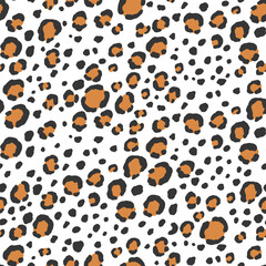 Abstract modern leopard seamless pattern. Animals trendy background. Brown and white decorative vector stock illustration for print, card, postcard, fabric, textile. Modern ornament of stylized skin