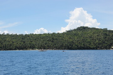 Fishing Boat Beautiful lake and trees on island travel