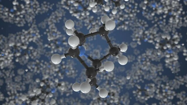 Tropane molecule, scientific molecular model, looping 3d animation